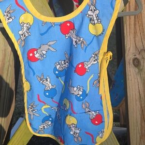 Playful Cartoon Print Kids Bib - Blue and Yellow